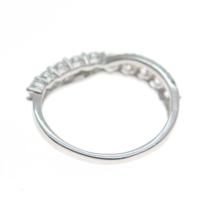 925 Sterling Silver Round-Cut C Z Crisscross Wavy Ring Size 7.25