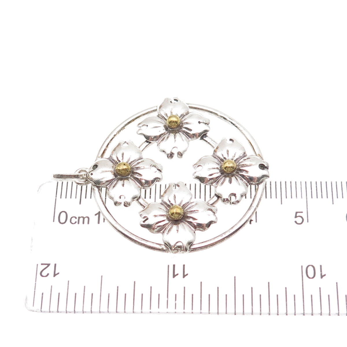 925 Sterling Silver 2-Tone Vintage Flower Circle of Life Charm Pendant