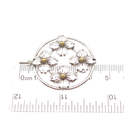 925 Sterling Silver 2-Tone Vintage Flower Circle of Life Charm Pendant