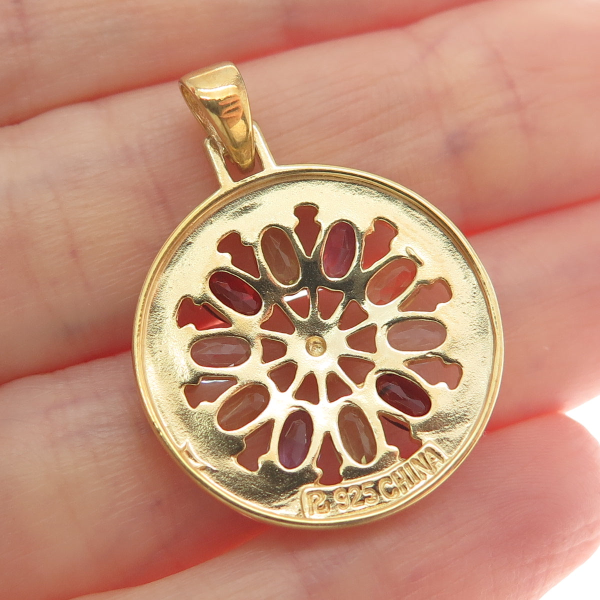 ROSS SIMONS 925 Sterling Gold Plated Real Diamond Accent Multi-Color Gem Pendant