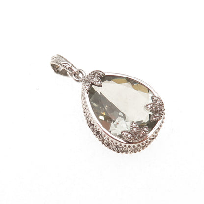 925 Sterling Silver Mexico Real Diamond & Green Amethyst Charm Pendant