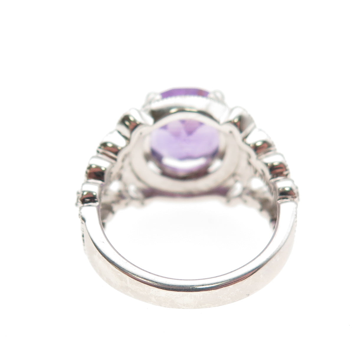 925 Sterling Silver Real Round-Cut Diamond Accent & Amethyst Ring Size 6