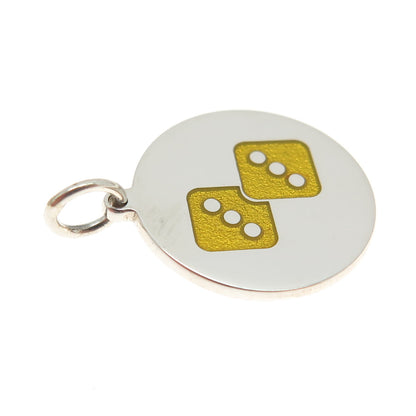 925 Sterling Silver Enamel Number Six Dice for Luck Round Tag Charm Pendant