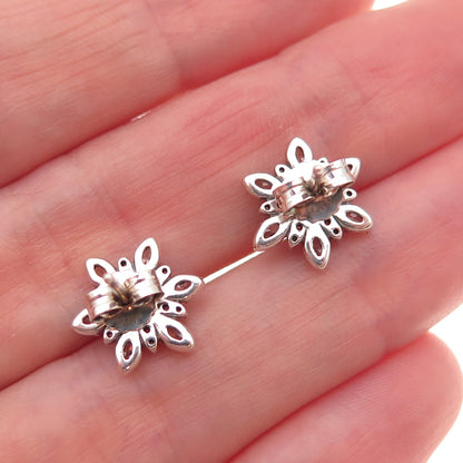 Pandora 925 Sterling Silver Blue & White C Z Snowflake Stud Earrings