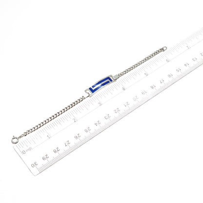 925 Sterling Silver Vintage Enamel Modernist Cuban Link ID Bracelet 6"