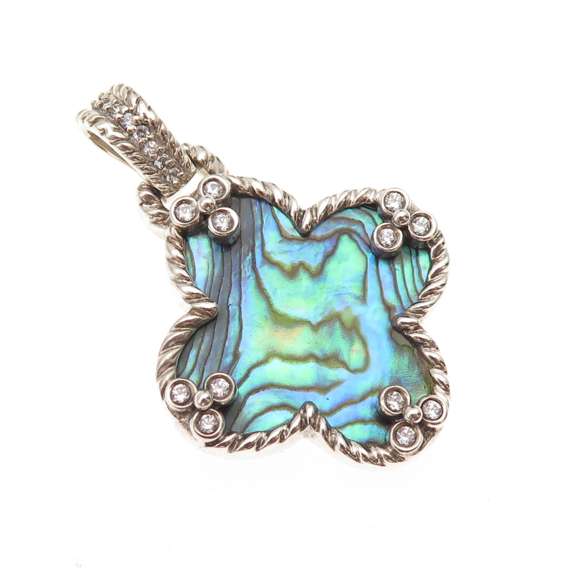 Whitney Kelly Sterling Vintage MOP Abalone Shell & C Z Floral Dual Sided Pendant