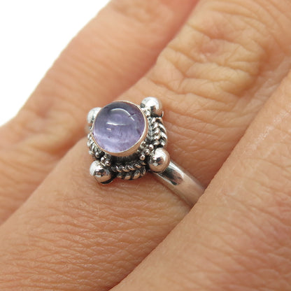 925 Sterling Silver Vintage Real Amethyst Roped Cross Ring Size 6.25