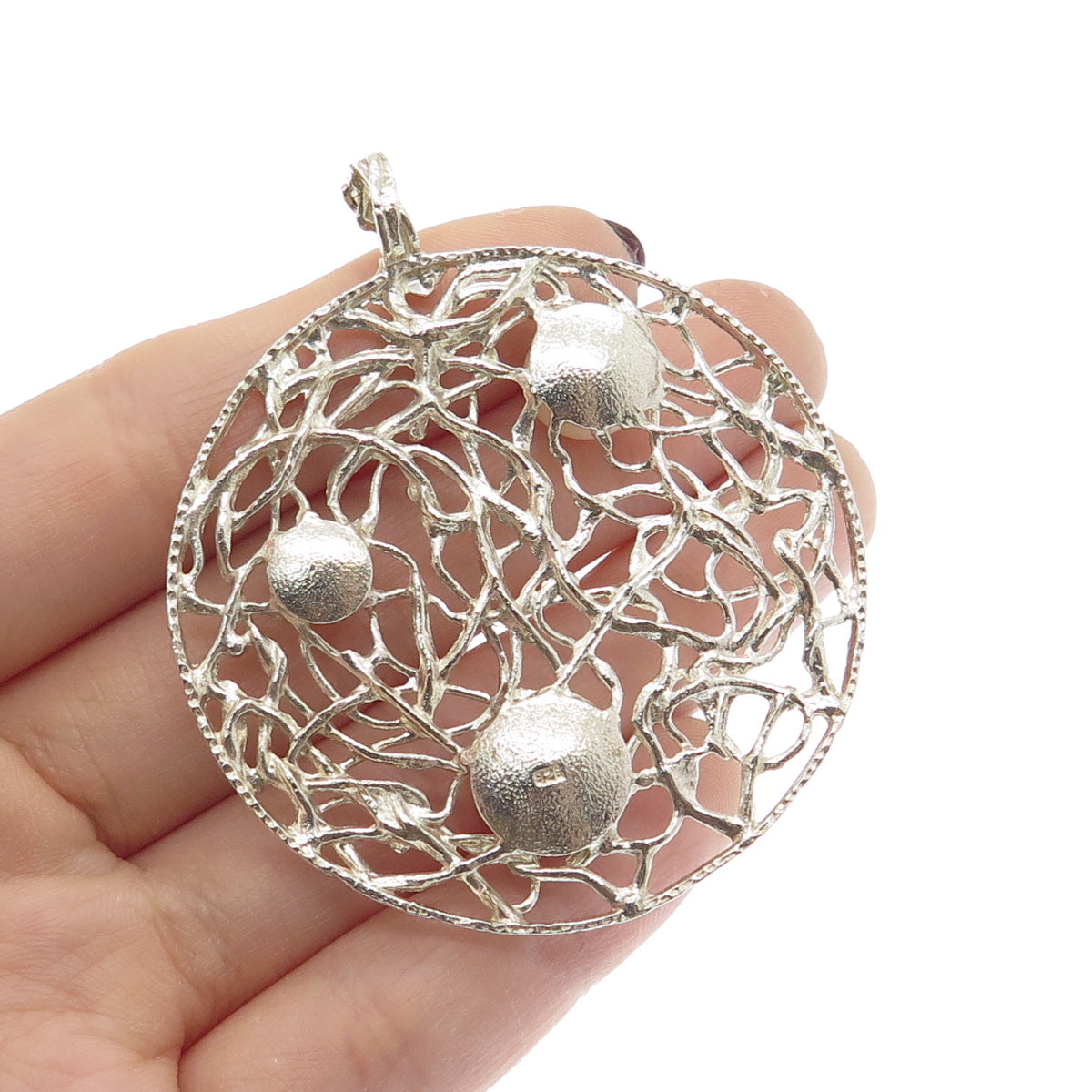 925 Sterling Silver Vintage Real Pearl Ornate Modernist Pendant