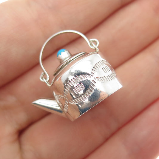 Wesley K. Whitman Navajo Old Pawn Sterling Vintage Turquoise Teapot 3D Pendant
