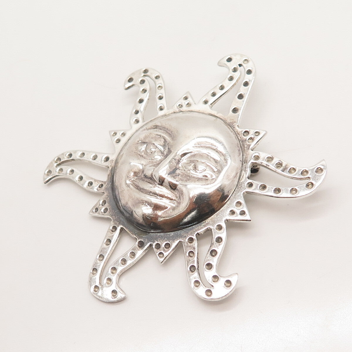 925 Sterling Silver Vintage Mexico Dotted Sun Pin Brooch