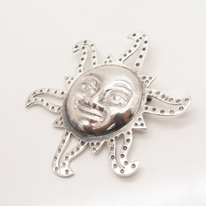 925 Sterling Silver Vintage Mexico Dotted Sun Pin Brooch