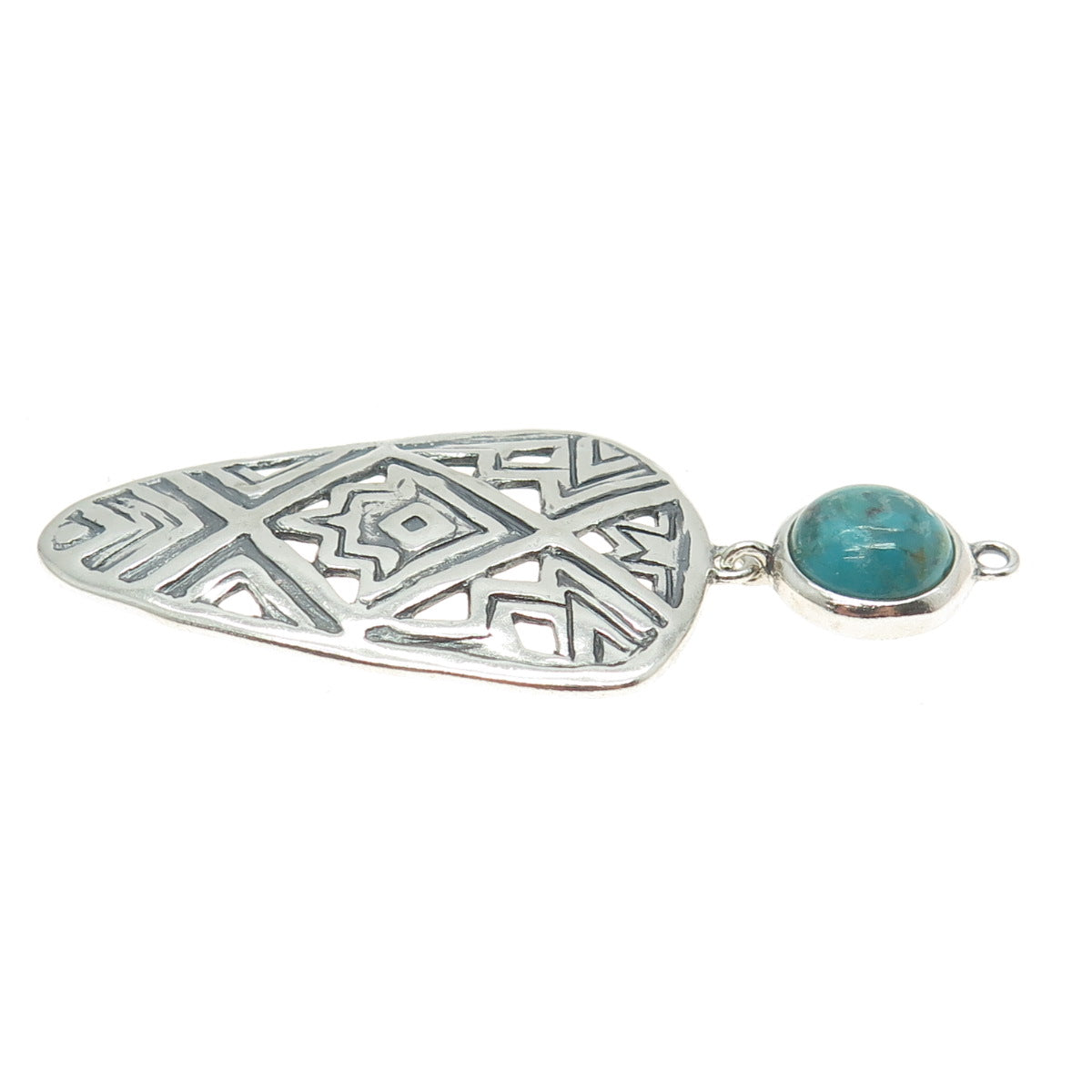 925 Sterling Silver Vintage Real Turquoise Tribal Ornate Pendant