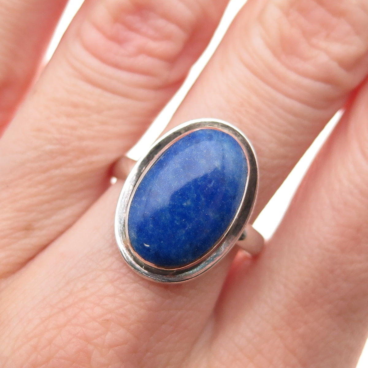 930 Silver Vintage Chile Real Cabochon Lapis Oxidized Ring Size 8.75
