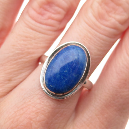 930 Silver Vintage Chile Real Cabochon Lapis Oxidized Ring Size 8.75