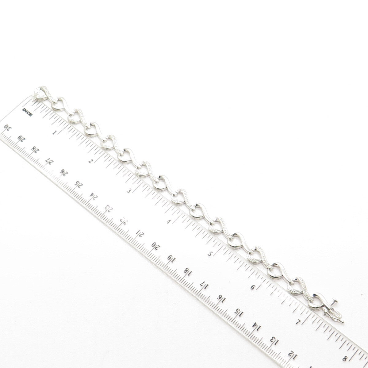SUN 925 Sterling Silver Real Round-Cut Diamond Heart Link Bracelet 7.25"
