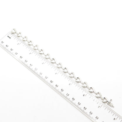SUN 925 Sterling Silver Real Round-Cut Diamond Heart Link Bracelet 7.25"