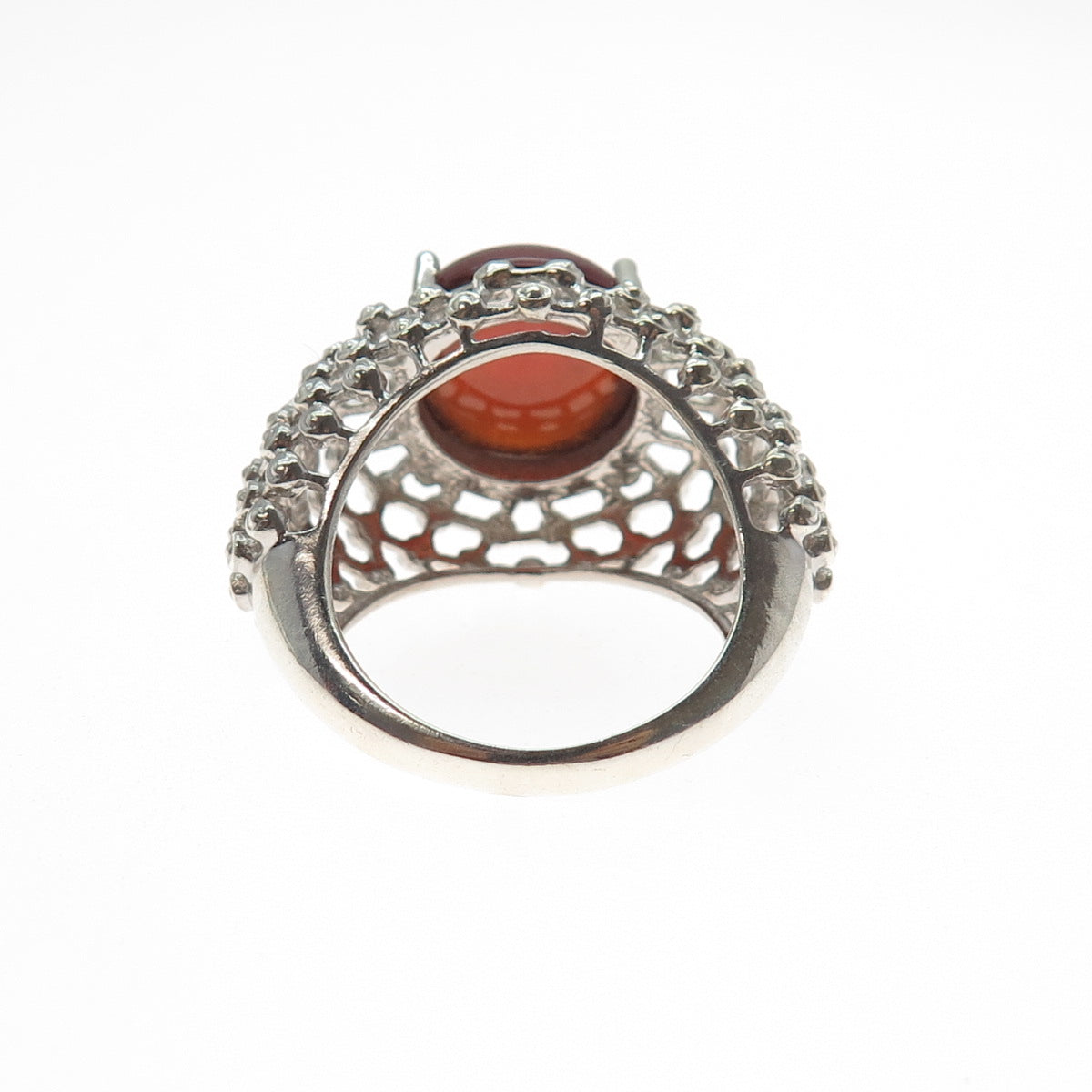 925 Sterling Silver Vintage Real Carnelian Modernist Beaded Mesh Ring Size 9.25