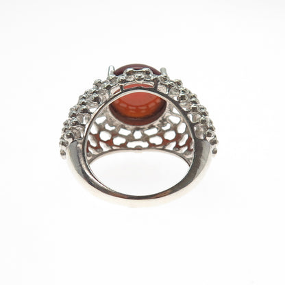925 Sterling Silver Vintage Real Carnelian Modernist Beaded Mesh Ring Size 9.25