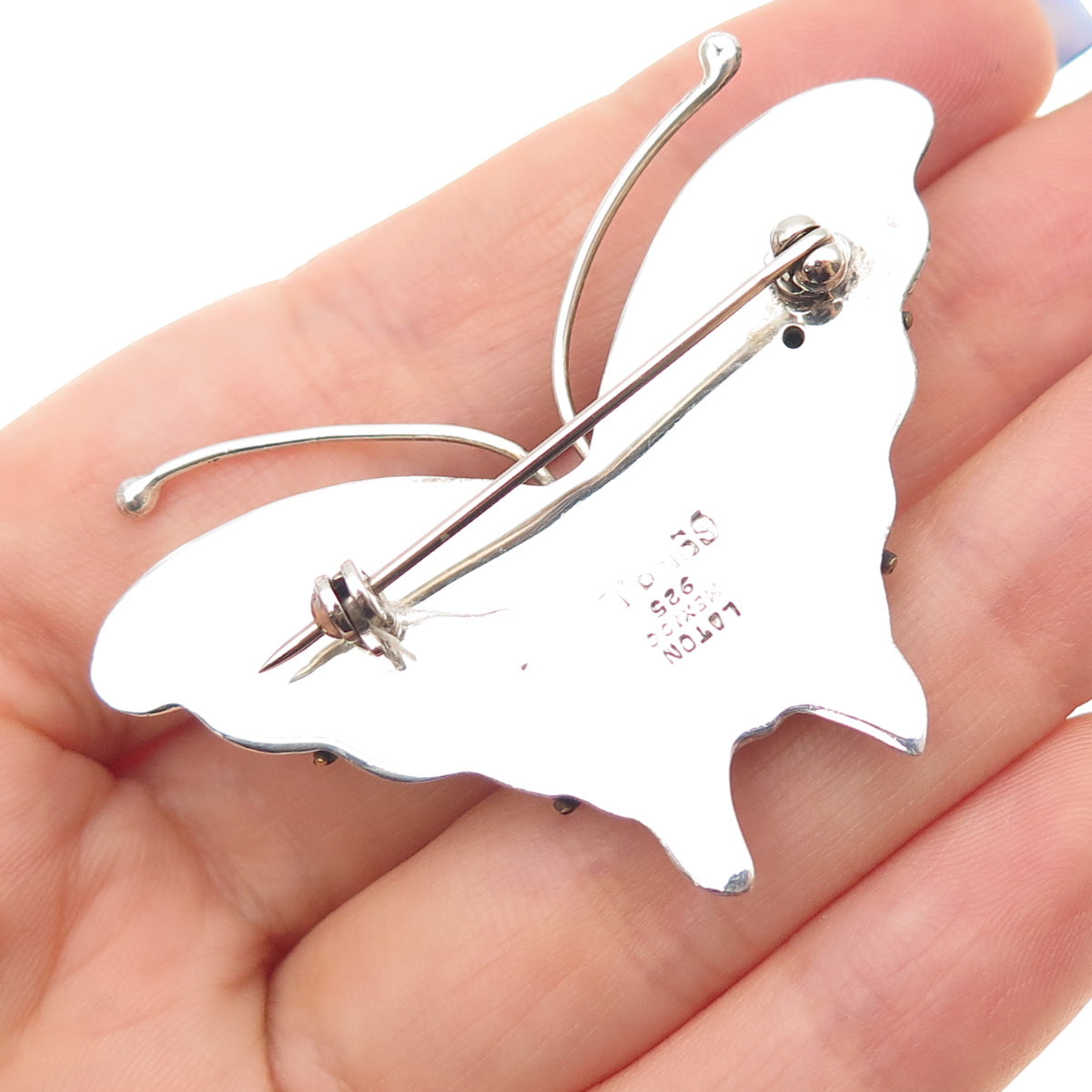 LATON 925 Sterling Silver 2-Tone Vintage Mexico Butterfly Pin Brooch