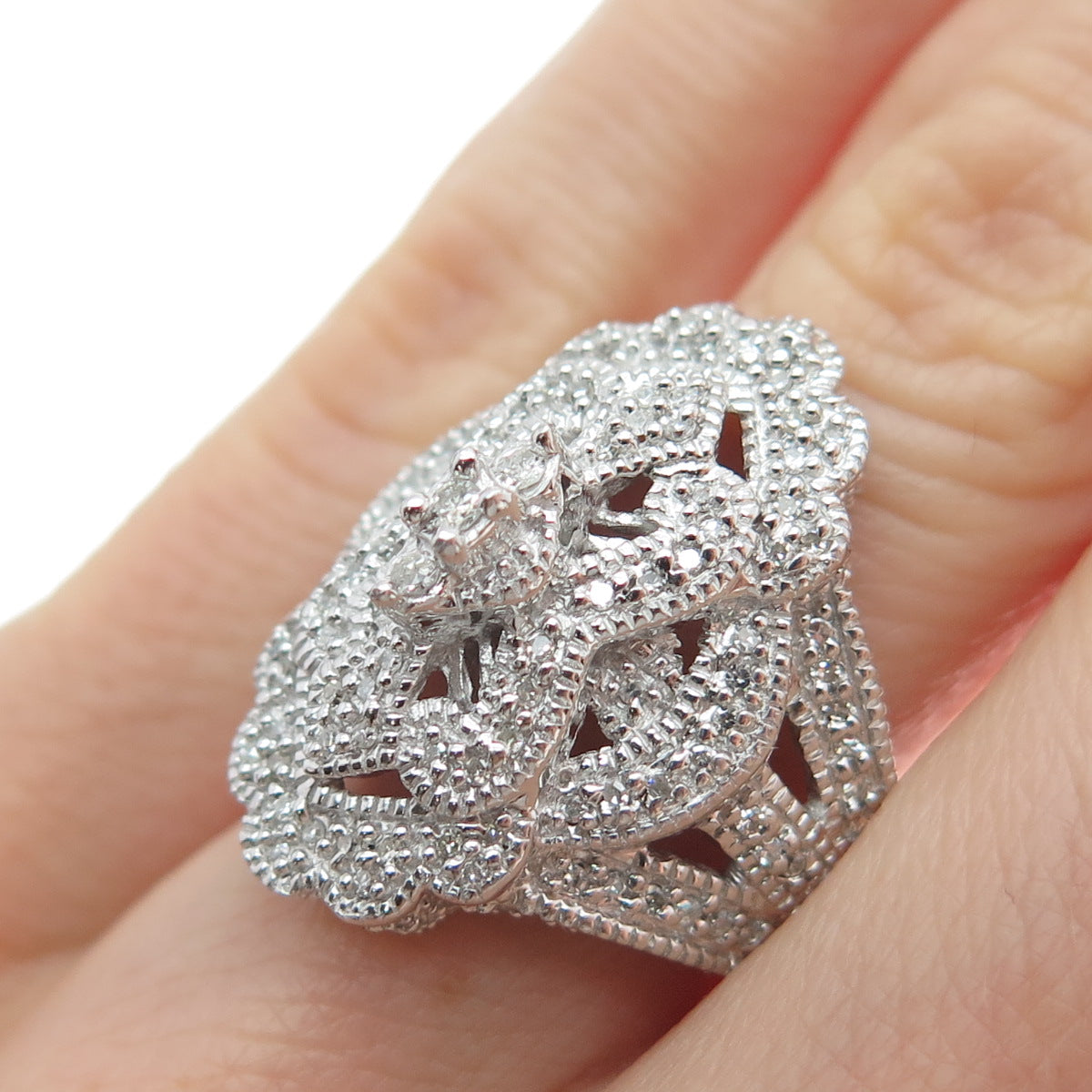 925 Sterling Silver Real Round-Cut Diamond Sparkle Ring Size 5.25