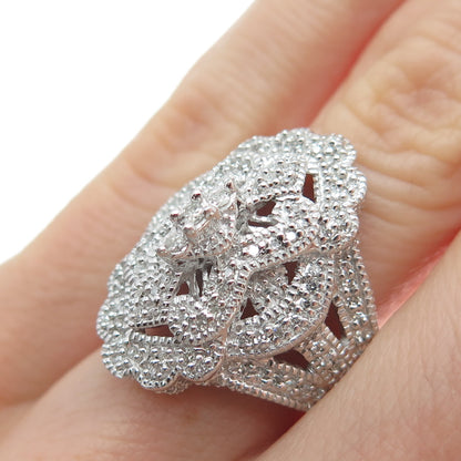 925 Sterling Silver Real Round-Cut Diamond Sparkle Ring Size 5.25