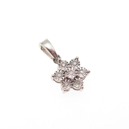 SK9 Allure Gems 925 Sterling Silver Real Round-Cut Diamond Floral Mini Pendant