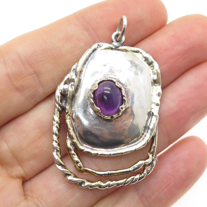 WILLIAM & SHELLIE 925 Sterling Silver 2-Tone Vintage Amethyst Modernist Pendant