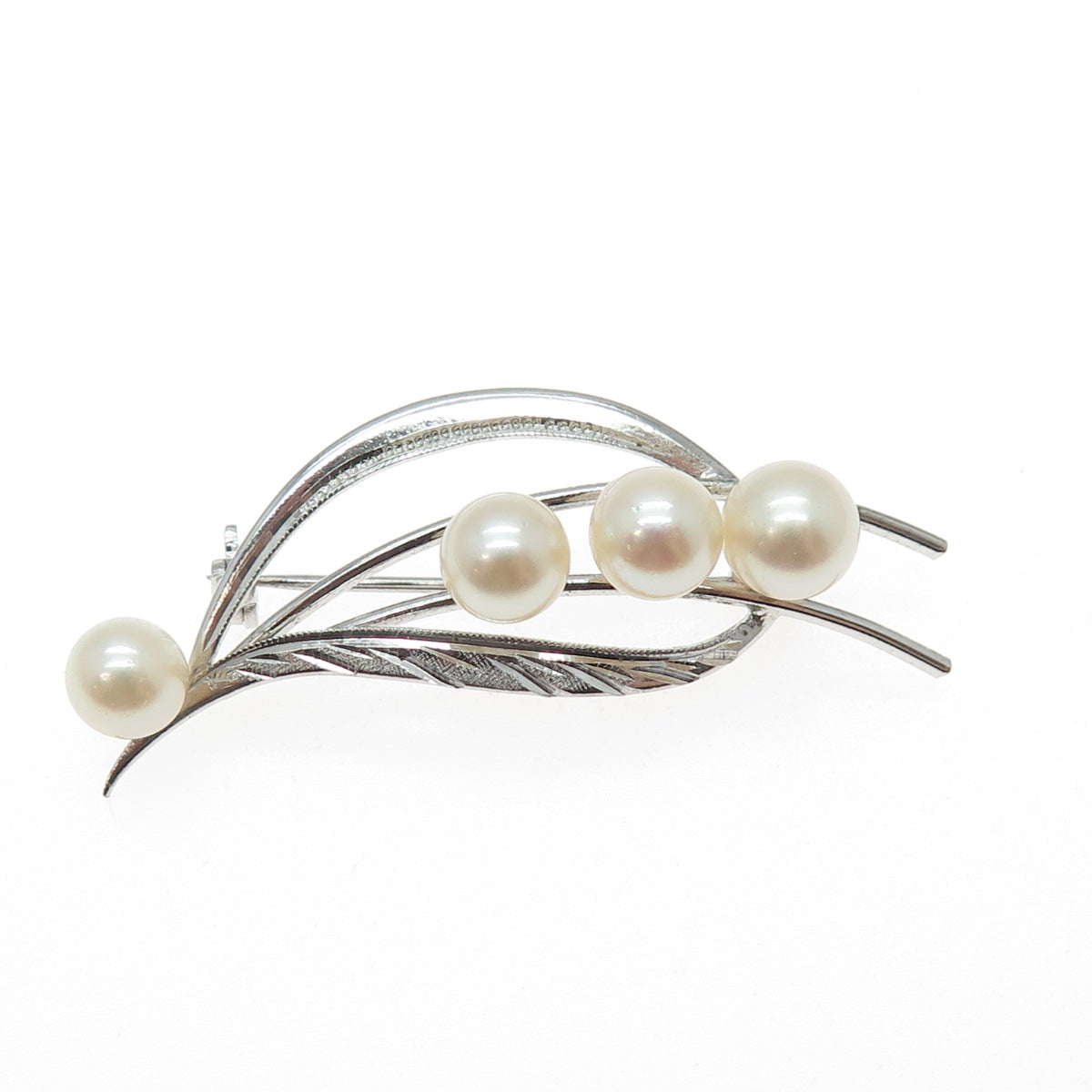 925 Sterling Silver Antique Japan Real Akoya Pearl Floral Pin Brooch