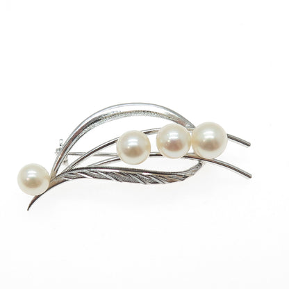925 Sterling Silver Antique Japan Real Akoya Pearl Floral Pin Brooch