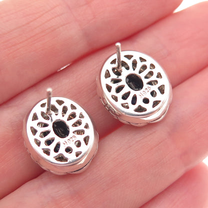 JH YOUNG 925 Sterling Silver Lab-Created Sapphire Modernist Earrings