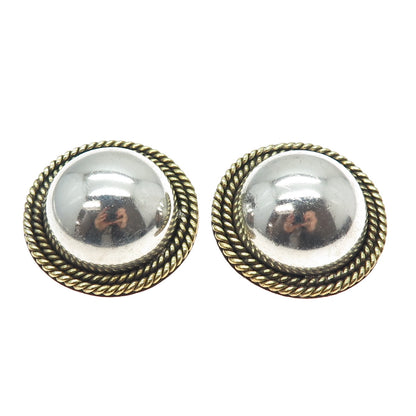 925 Sterling Silver 2-Tone Vintage Mexico Modernist Dome Clip On Earrings