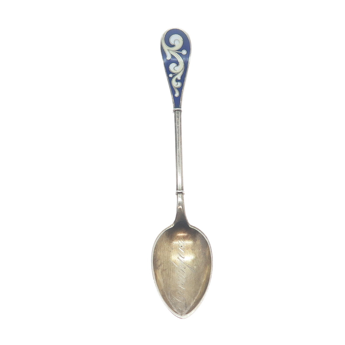 MARIUS HAMMER 900 Silver Gold Plated Antique Norway Enamel Coffee Spoon