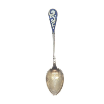 MARIUS HAMMER 900 Silver Gold Plated Antique Norway Enamel Coffee Spoon