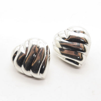 925 Sterling Silver Vintage Ribbed Heart Earrings