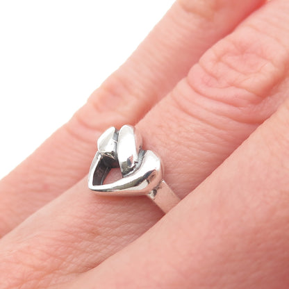 925 Sterling Silver Vintage Heart Modernist Oxidized Ring Size 5