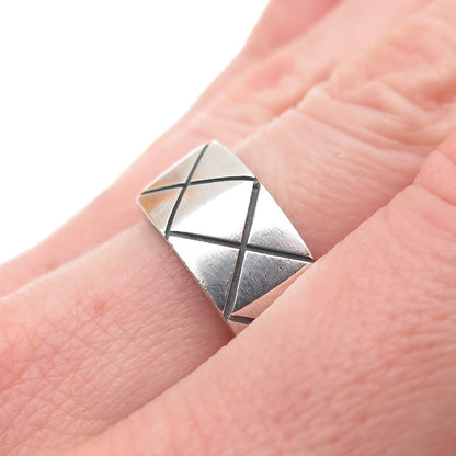 925 Sterling Silver Vintage Mexico X-Shape Oxidized Band Ring Size 7.5