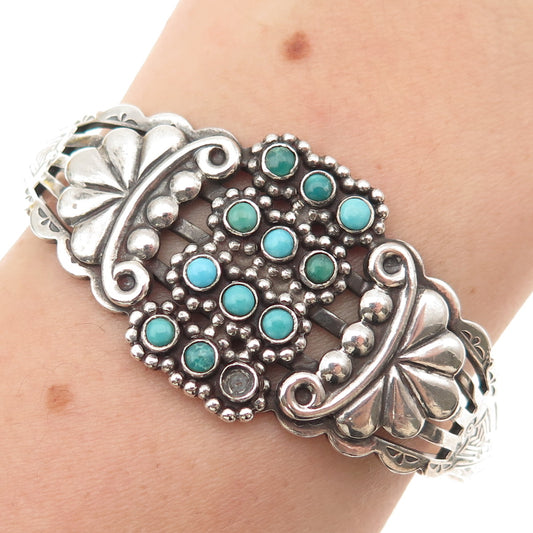 Old Pawn Sterling Vintage Turquoise Snake Eye Bracelet 6.5" (missing 1 stone)