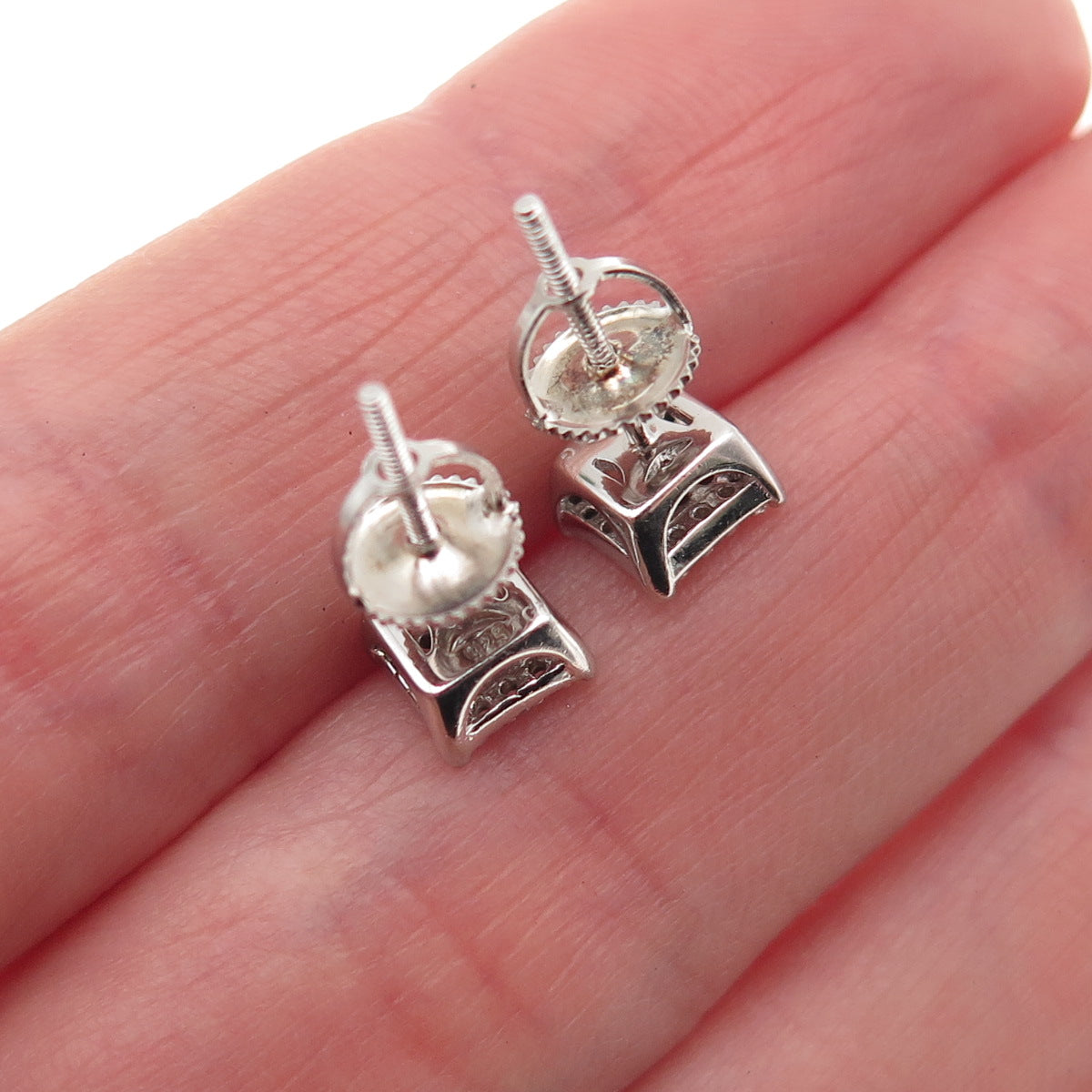 925 Sterling Silver Round-Cut C Z Stud Earrings