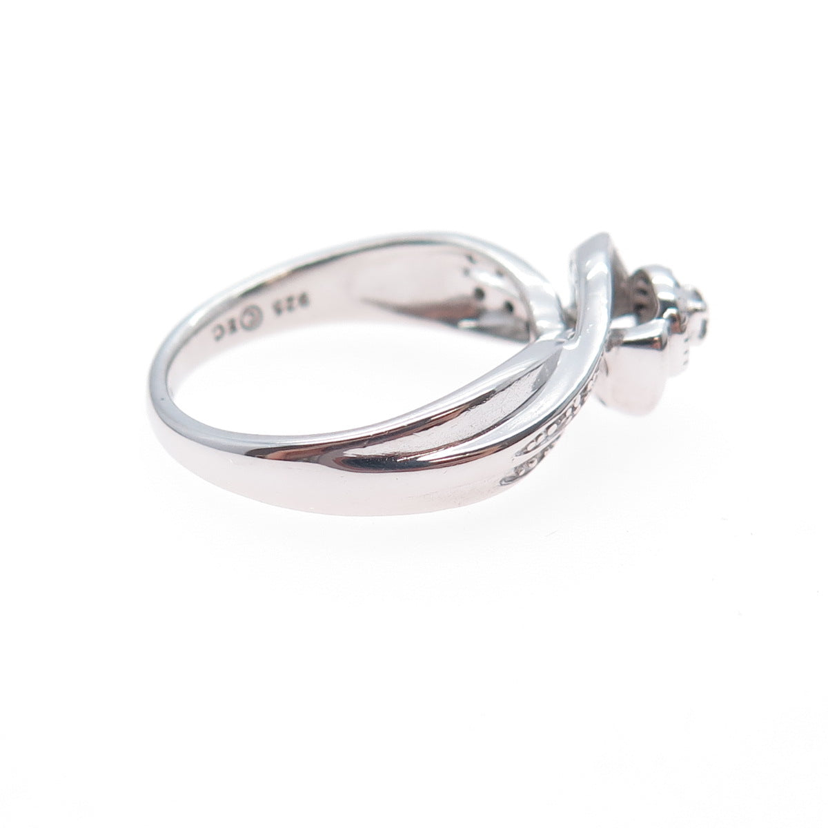 925 Sterling Silver Real Round-Cut Diamond Swirl Flower Ring Size 7