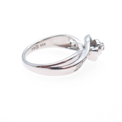 925 Sterling Silver Real Round-Cut Diamond Swirl Flower Ring Size 7