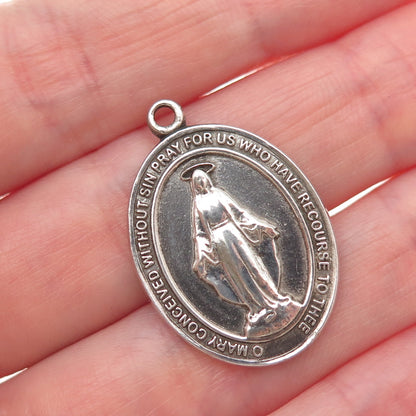 BLISS 925 Sterling Silver Antique Art Deco St. Mary Miraculous Medal Pendant