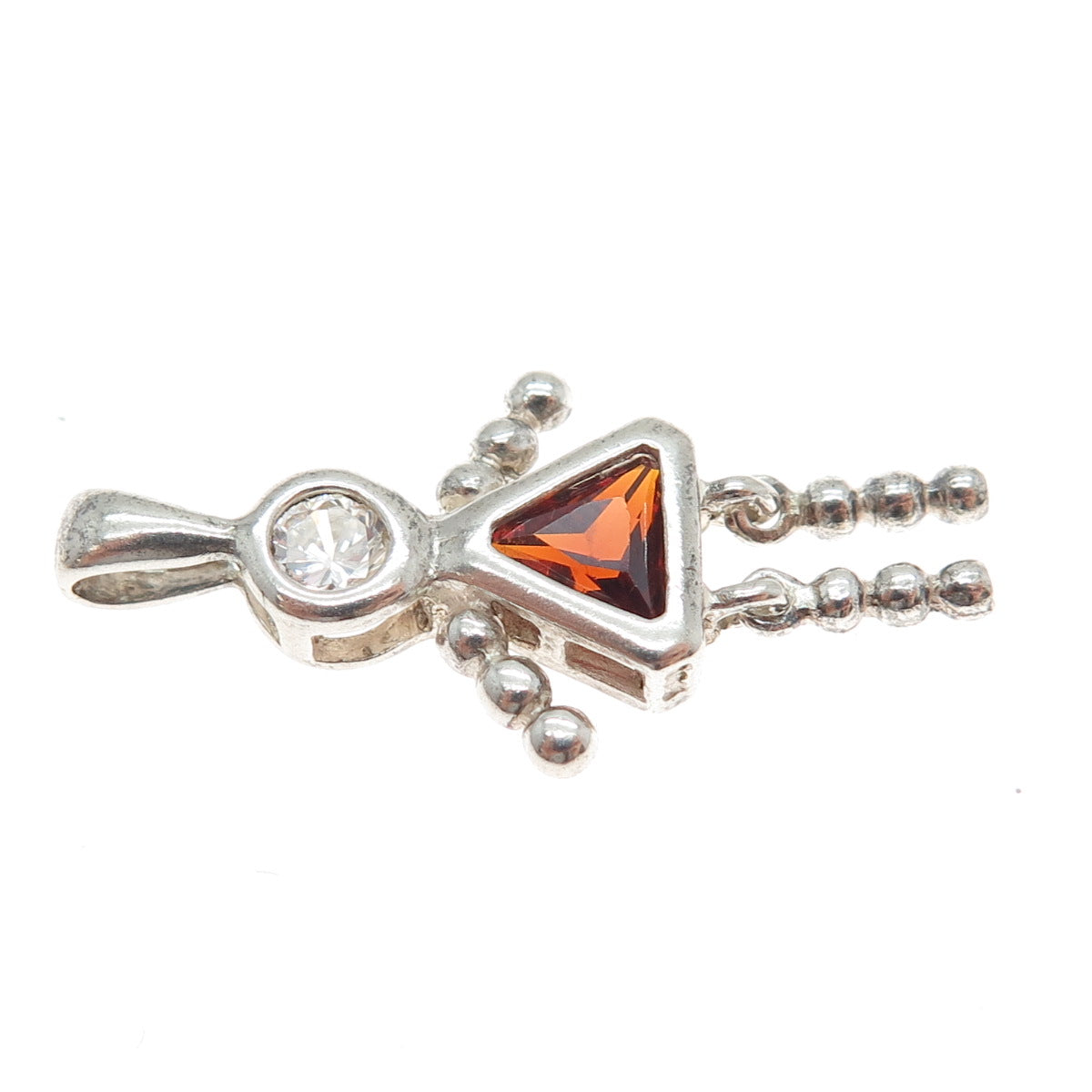 925 Sterling Vintage Purple White CZ January Birthstone Girl Articulated Pendant