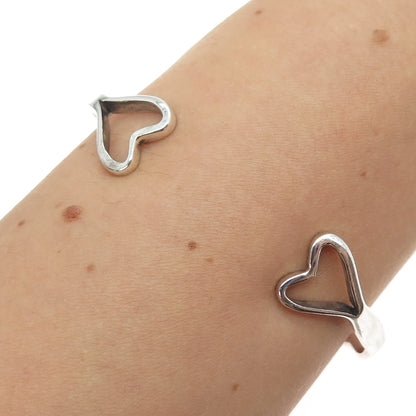 925 Sterling Silver Vintage Modernist Heart Adjustable Cuff Bracelet 6.5"