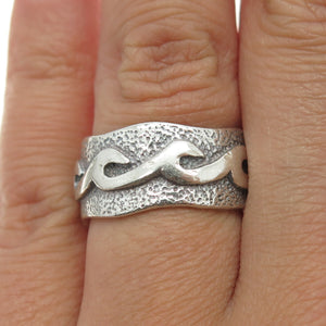 925 Sterling Silver Vintage Tribal Modernist Band Ring Size 7
