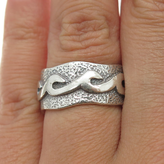 925 Sterling Silver Vintage Tribal Modernist Band Ring Size 7