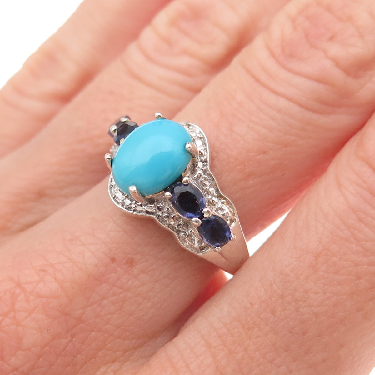 Chuck Clemency 925 Sterling Real Sleeping Beauty Turquoise Iolite Ring Size 7.25
