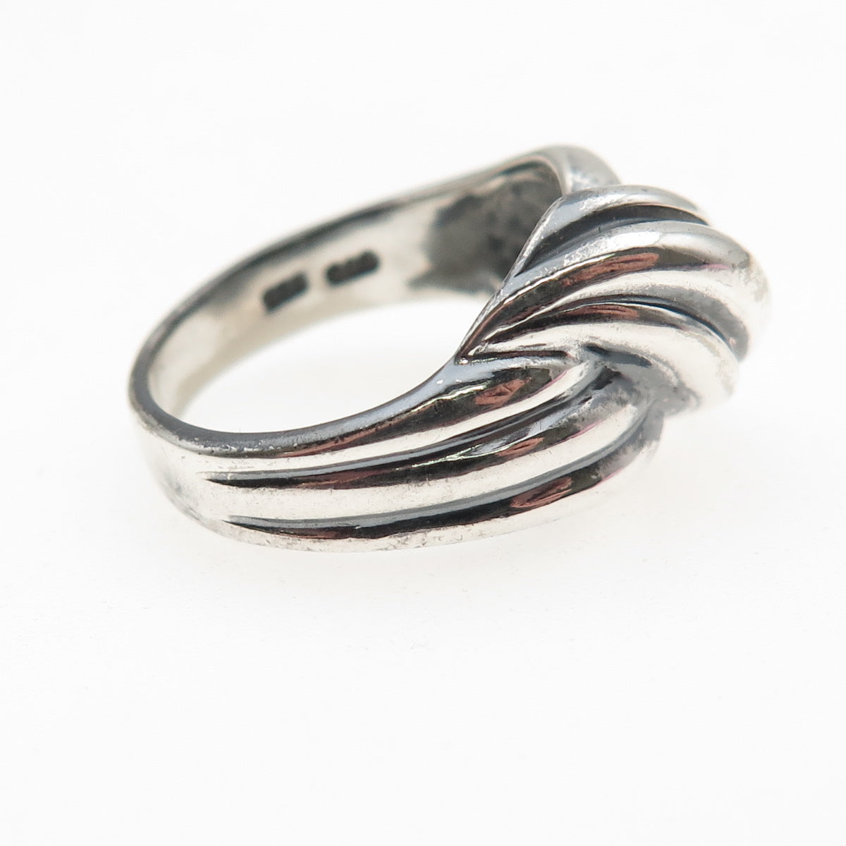 925 Sterling Silver Vintage Modernist Wavy Oxidized Ring Size 6.25
