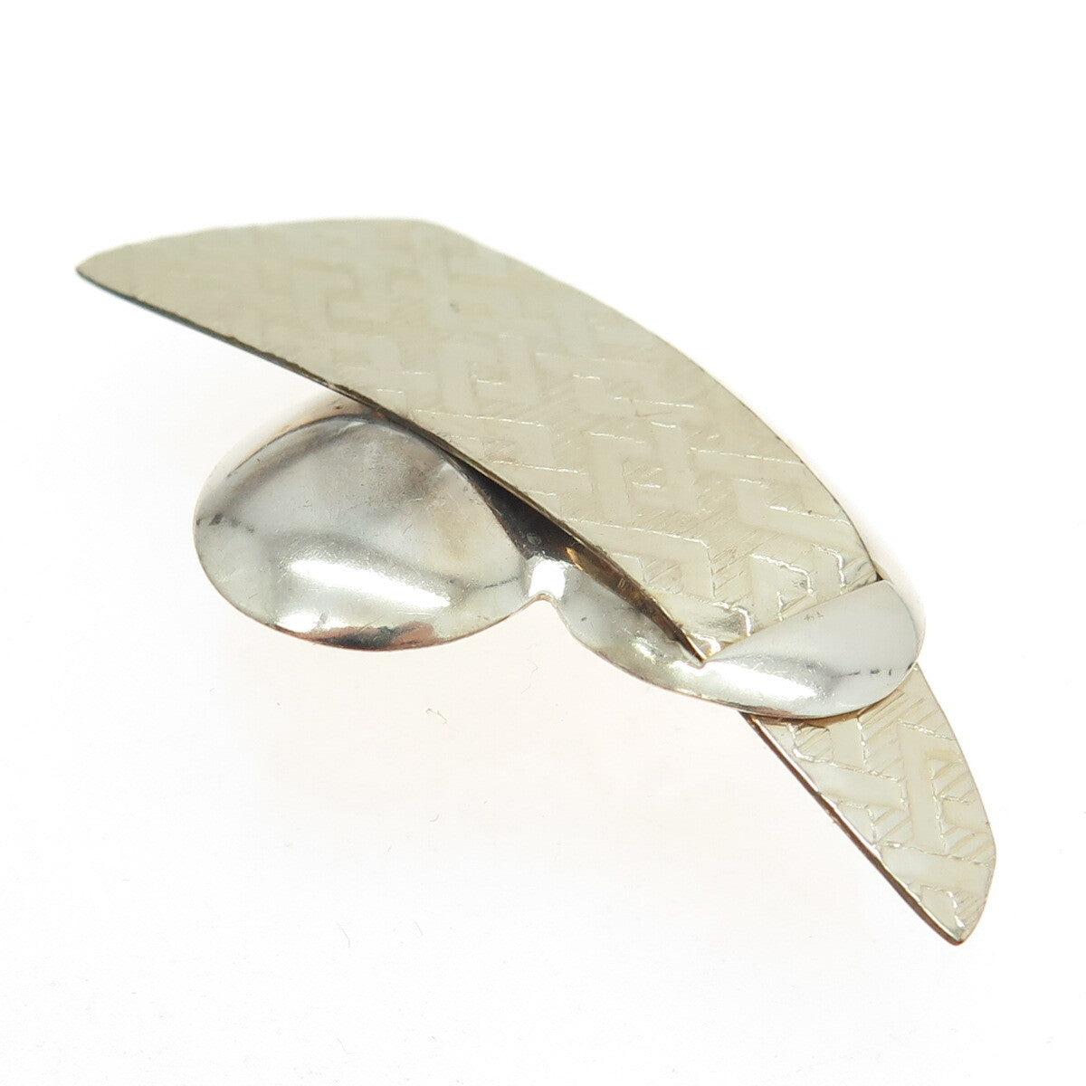 KOREY C. 925 Sterling Silver Vintage Heart Modernist Textured Pin Brooch