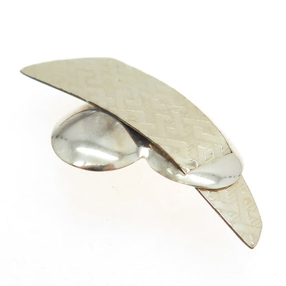 KOREY C. 925 Sterling Silver Vintage Heart Modernist Textured Pin Brooch
