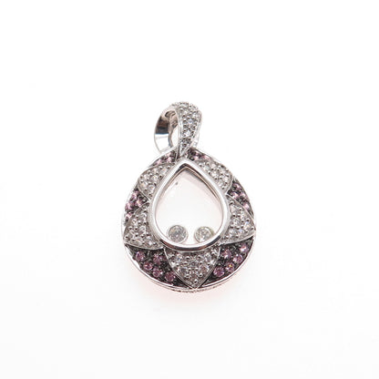 MEDA 925 Sterling Silver Round-Cut Pink & White C Z Teardrop Charm Pendant